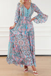 Paisley Printed Ruffle Trim Elegant Maxi Dress-Dresses-MomFashion