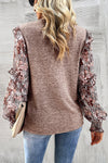 Pale Chestnut Ruffle Tiered Floral Sleeve Crew Neck Blouse-Tops-MomFashion