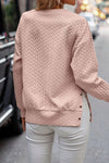 Pale Chestnut Side Buttons Cable Textured Sweatshirt-Tops-MomFashion