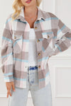 Pale Khaki Plaid Big Flap Pocket Amber Button Shacket-Outerwear-MomFashion