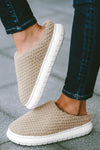 Pale Khaki Two-tone Knitted Warm Homewear Slippers-Shoes & Bags-MomFashion