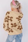 Parchment Big Flower Knit Ribbed Trim Sweater-Tops-MomFashion