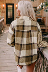 Parchment Contrast Plaid Patchwork Flap Pocket Shacket-Outerwear-MomFashion