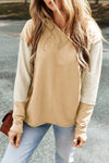 Parchment Contrast Sleeves Patchwork Colorblock Hoodie-Tops-MomFashion