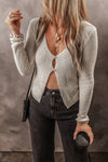 Parchment Slim Fit Buttoned V Neck Knit Cardigan-Tops-MomFashion