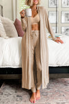 Parchment Split Long Cardigan and Skinny Pants Lounge Set-Loungewear & Sleepwear/Loungewear-MomFashion