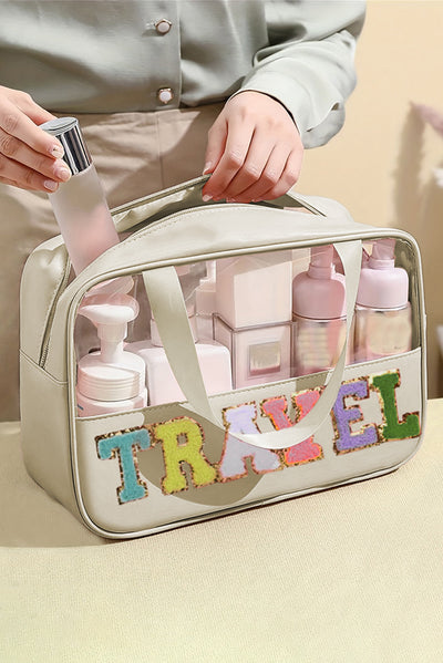 Parchment TRAVEL Chenille Letter Clear PVC Makeup Bag-Accessories-MomFashion