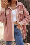 Peach Blossom Flap Pockets Drop Shoulder Textured Shacket-Outerwear-MomFashion