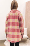 Peach Blossom Plaid Print Buttoned Collared Chest Pockets Shacket-Outerwear-MomFashion