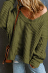 Pickle Green Ribbed Knit Round Neck Slouchy Chunky Sweater-Tops-MomFashion