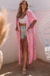 Pink Bohemian Tie Dye Oversize Long Kimono-Outerwear-MomFashion