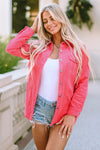 Pink Buttoned Flap Pocket Corduroy Jacket-Outerwear-MomFashion