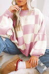 Pink Checkered Bishop Sleeve Sweater-Tops-MomFashion