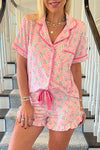 Pink Christmas Candy Cane Print Pocketed Knotted Pajama Set-Loungewear & Sleepwear/Sleepwear-MomFashion