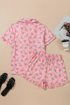 Pink Christmas Candy Cane Print Pocketed Knotted Pajama Set-Loungewear & Sleepwear/Sleepwear-MomFashion