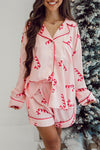 Pink Christmas Candy Cane Print Shirt and Shorts Pajama Set-Loungewear & Sleepwear/Sleepwear-MomFashion