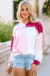 Pink Colorblock Exposed Seam Loose Sleeve Hoodie-Tops-MomFashion