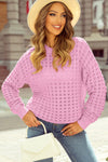 Pink Crochet Knit Drop Shoulder Sweater-Sweaters & Cardigans/Sweaters-MomFashion