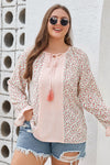 Pink Dotty Floral Patchwork Plus Size Long Sleeve Blouse-Plus Size-MomFashion