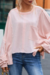 Pink Exposed Seam Chest Pocket Loose Sleeve Oversized Top-Tops-MomFashion