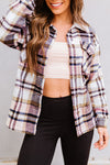 Pink Geometric Plaid Print Pocketed Shacket-Outerwear-MomFashion