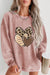 Pink Leopard Heart Shape Corded Loose Fit Sweatshirt