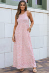 Pink Leopard Print Pocketed Sleeveless Maxi Dress-Dresses-MomFashion