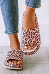 Pink Leopard Print Thick Sole Slip On Slippers-Shoes & Bags-MomFashion