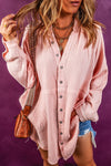 Pink Oversized Crinkled Frayed Hem Tunic Shirt-Tops-MomFashion