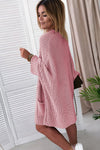 Pink Oversized Fold Over Sleeve Sweater Cardigan-Tops-MomFashion