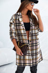 Pink Plaid Button Up Lapel Jacket-Outerwear-MomFashion