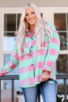 Pink Plaid Pattern Oversized Shacket-Outerwear-MomFashion