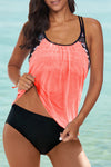 Pink Printed Lined Tankini Swimsuit-Swimwear-MomFashion