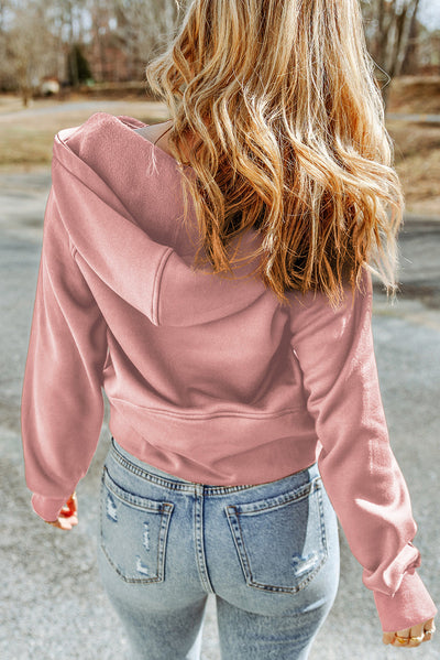 Pink Quarter Zip Kangaroo Pocket Hoodie-Tops-MomFashion