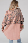 Pink Raw Edge Leopard Patchwork Oversized Blouse-Tops-MomFashion