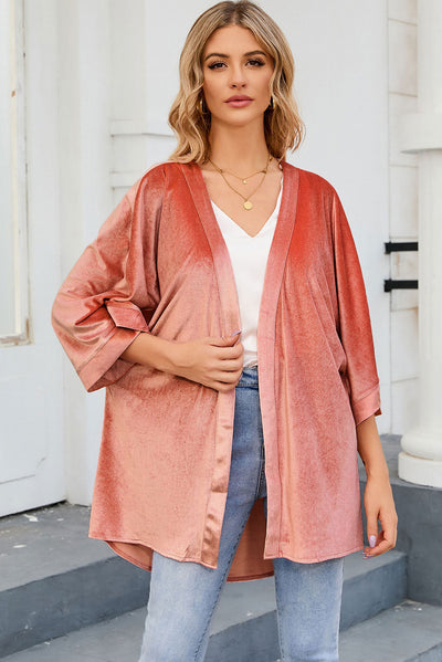 Pink Retro Velvet Wide Sleeves Cardigan-Outerwear-MomFashion