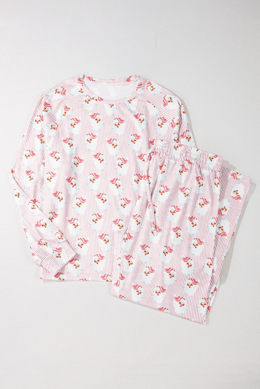 Pink Santa Claus Striped Print Loose Fit Two Piece Lounge Set-Loungewear & Sleepwear/Loungewear-MomFashion