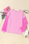 Pink Sequin Patchwork Long Sleeve Pullover Top-Tops-MomFashion