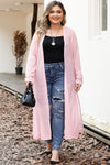 Pink Sheer Knitted Long Side Slit Plus Size Cardigan-Plus Size-MomFashion