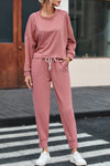 Pink Solid Sport Boxy Fit Pullover & Pants Outfit-Loungewear-MomFashion