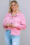 Pink Turn-Down Collar Pockets Shirt Jacket-Outerwear-MomFashion