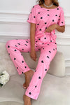 Pink Valentines Heart Print Tee and Pants Lounge Set-Loungewear-MomFashion