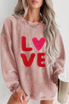 Pink Valentines LOVE Chenille Embroidered Corded Sweatshirt-Graphic-MomFashion