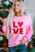 Pink Valentines LOVE Chenille Embroidered Sequin Sleeve Top