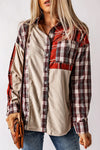 Plaid Corduroy Patchwork Shacket-Outerwear-MomFashion