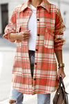 Plaid Flap Pocket Long Sleeve Shacket-Outerwear-MomFashion