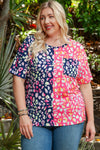 Plus Size Leopard Colorblock Short Sleeve Top-Plus Size-MomFashion