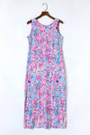 Purple Abstract Floral Print Sleeveless Maxi Dress-Dresses-MomFashion