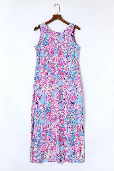 Purple Abstract Floral Print Sleeveless Maxi Dress-Dresses-MomFashion