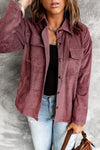 Purple Red Pocketed Button Ribbed Textured Shacket-Outerwear-MomFashion